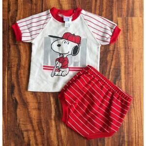 Vintage 80's Snoopy Baseball Kids outfit size 12 months Rare Red & White READ